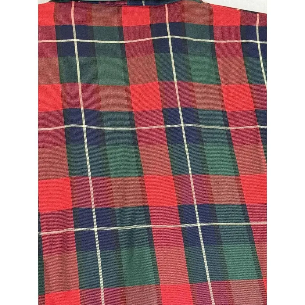 Vintage Charles Good Night Robe Mens XL Red Green Silk Plaid Tartan Lounge 90s‎